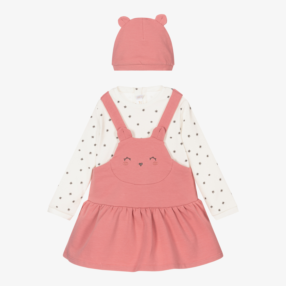 Mayoral Newborn - Платье и шапочка розового цвета «Медвежонок» | Childrensalon