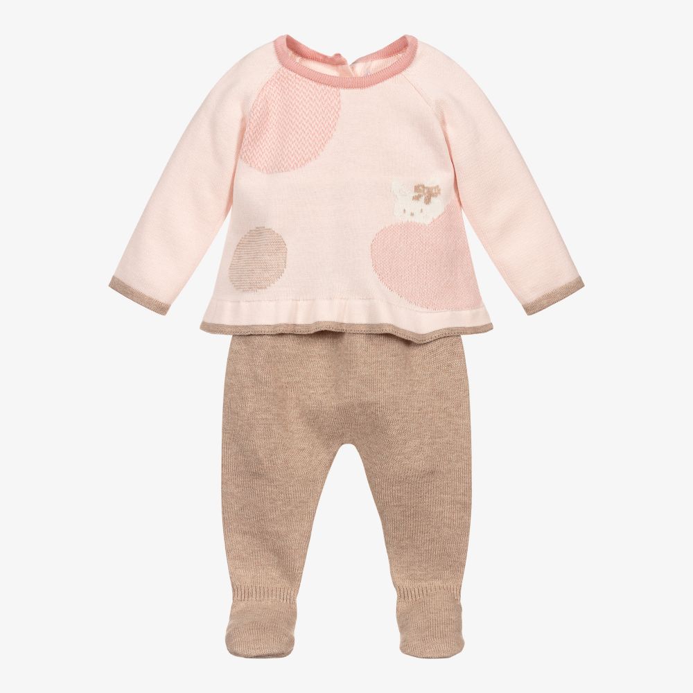 Mayoral Newborn - Pink & Beige 2 Piece Babygrow | Childrensalon