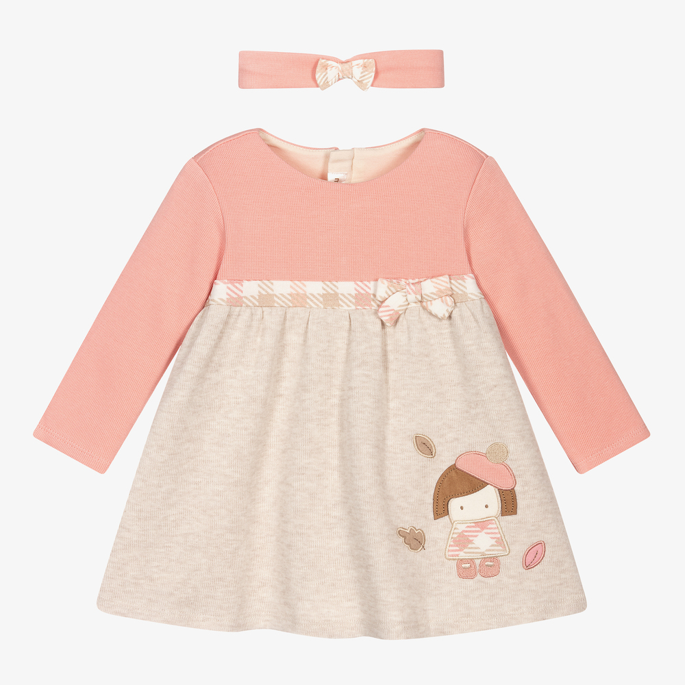 Mayoral Для новорожденных-Комплект с розово-бежевым платьем из хлопка | Childrensalon Outlet