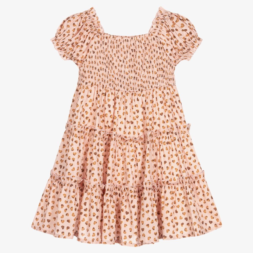 Mayoral - Robe rose/beige en coton à cœurs | Childrensalon