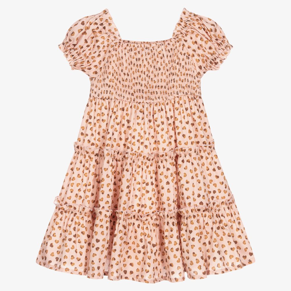 Mayoral-Pink & Beige Heart Cotton Dress | Childrensalon Outlet