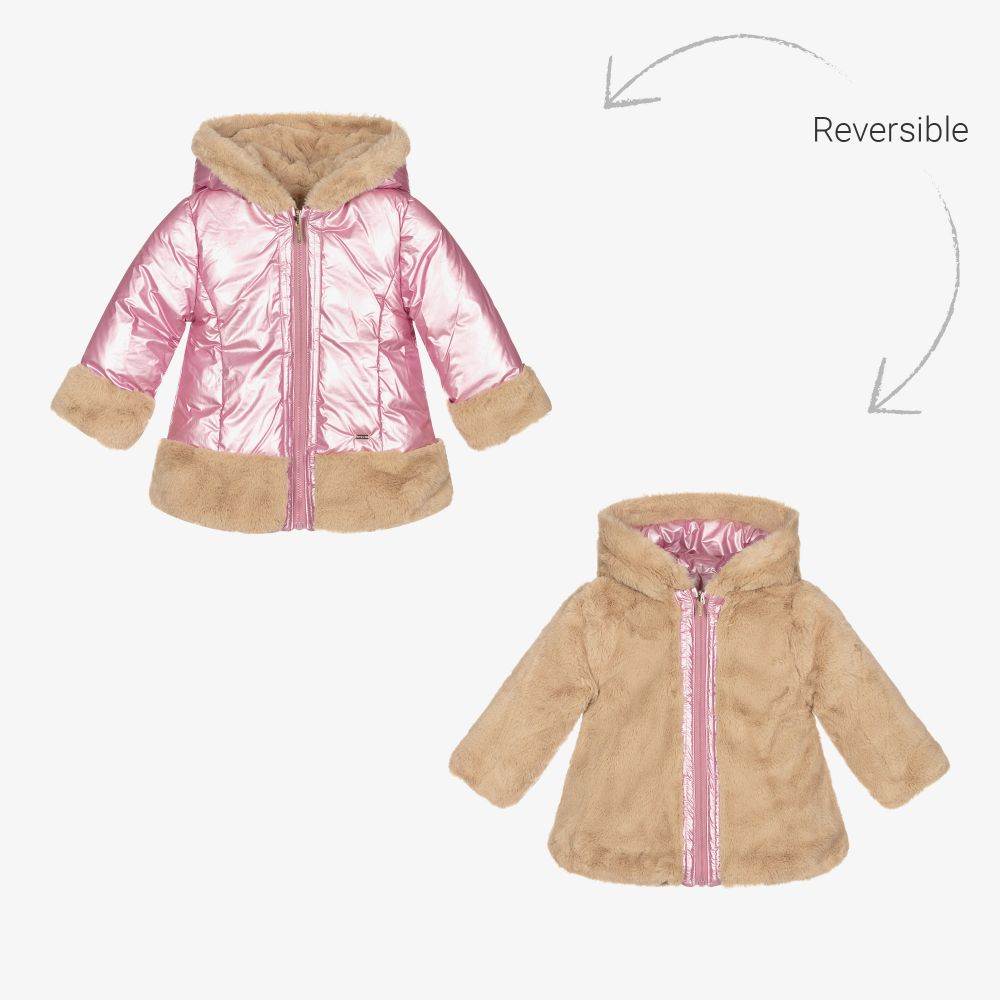 Mayoral - Manteau rose/beige réversible | Childrensalon