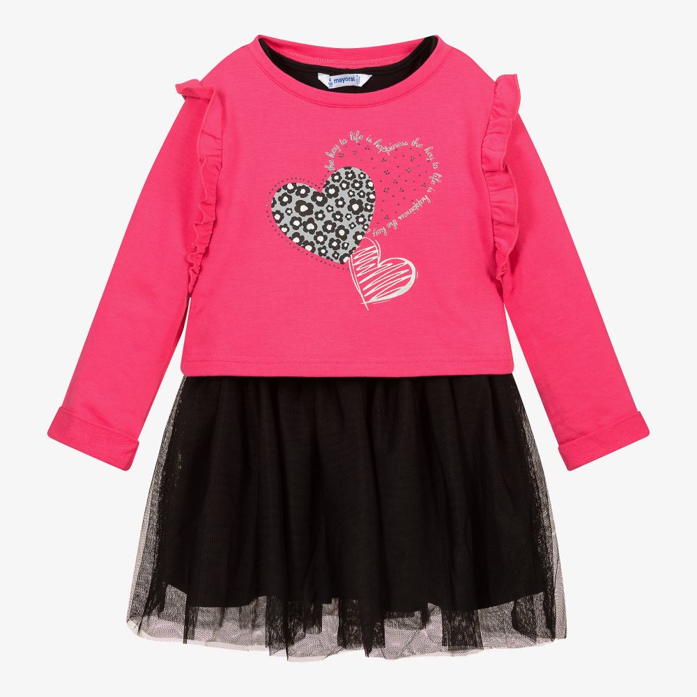 Mayoral - Tüllkleid-Set in Pink und Schwarz | Childrensalon