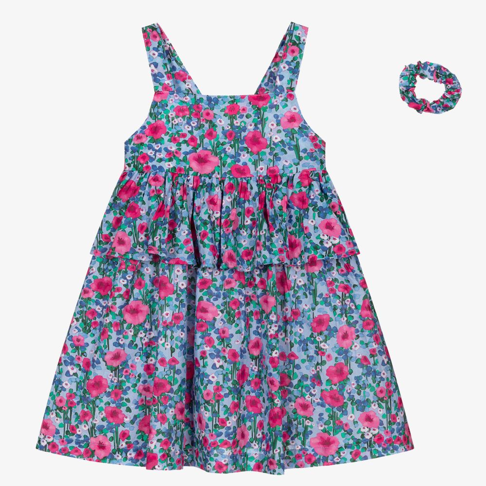 Mayoral - Розово-голубое платье в цветочек и резинка для волос | Childrensalon