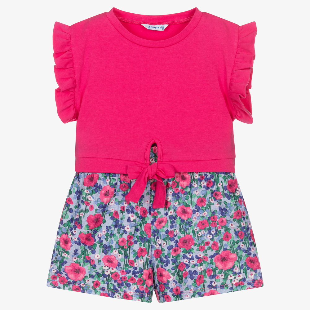 Mayoral - Розовый топ и синие шорты в цветочек | Childrensalon