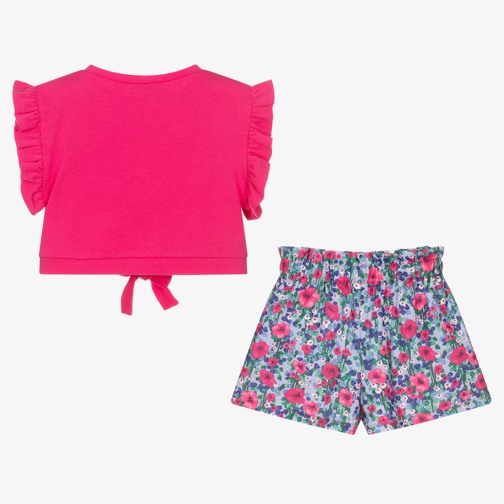 Mayoral Pink & Blue Floral Shorts Set Childrensalon Outlet