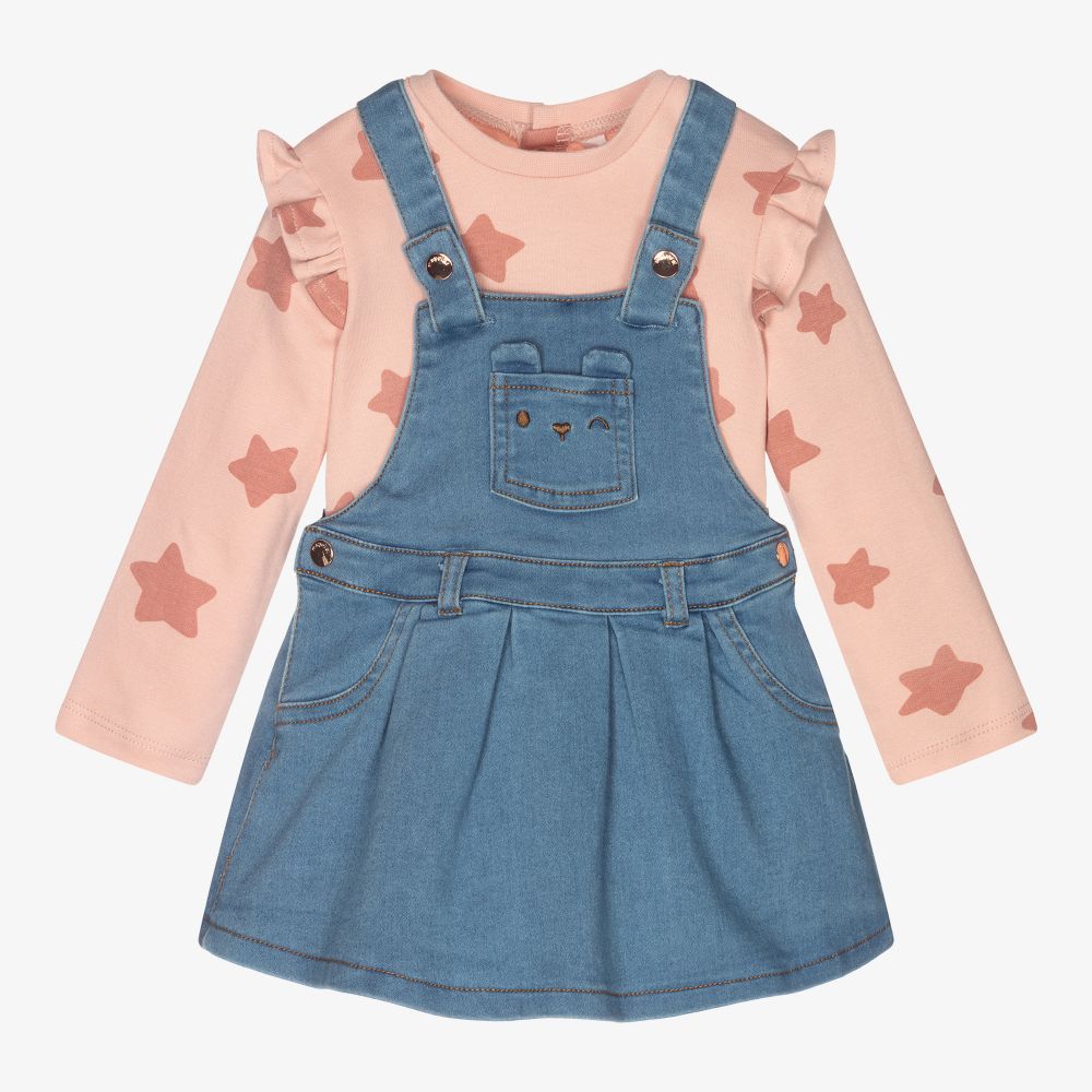 Mayoral Newborn - Pink & Blue Pinafore Dress Set | Childrensalon