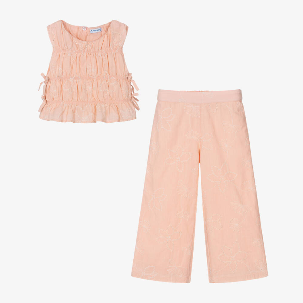 Mayoral-Pink Broderie Trouser Set | Childrensalon Outlet