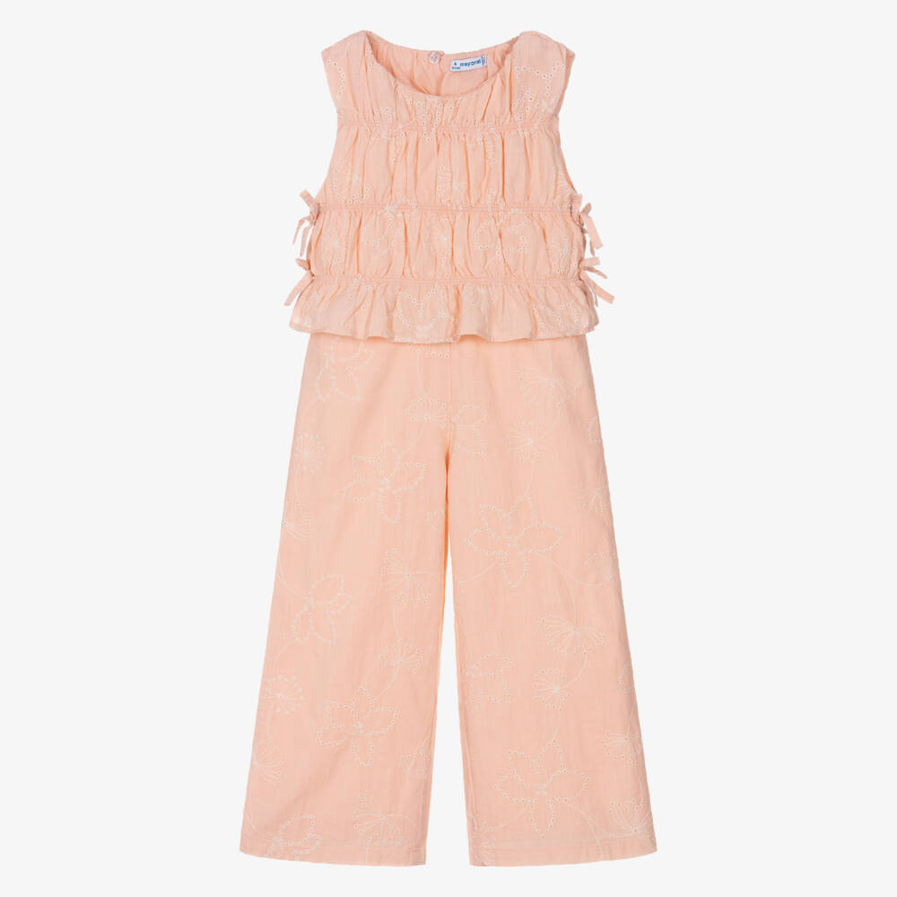 Mayoral-Pink Broderie Trouser Set | Childrensalon Outlet
