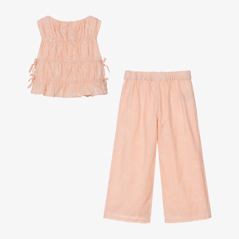 Mayoral-Pink Broderie Trouser Set | Childrensalon Outlet