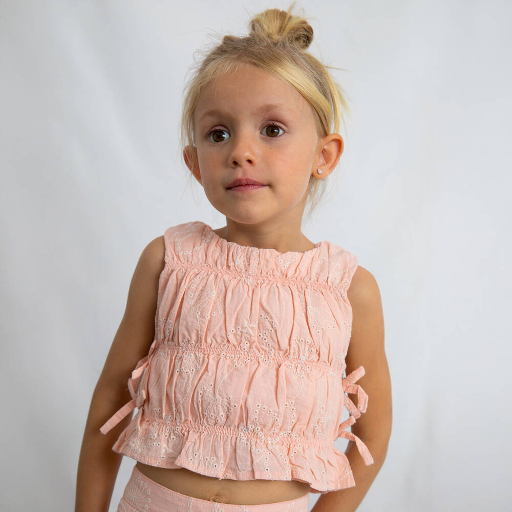 Mayoral-Pink Broderie Trouser Set | Childrensalon Outlet