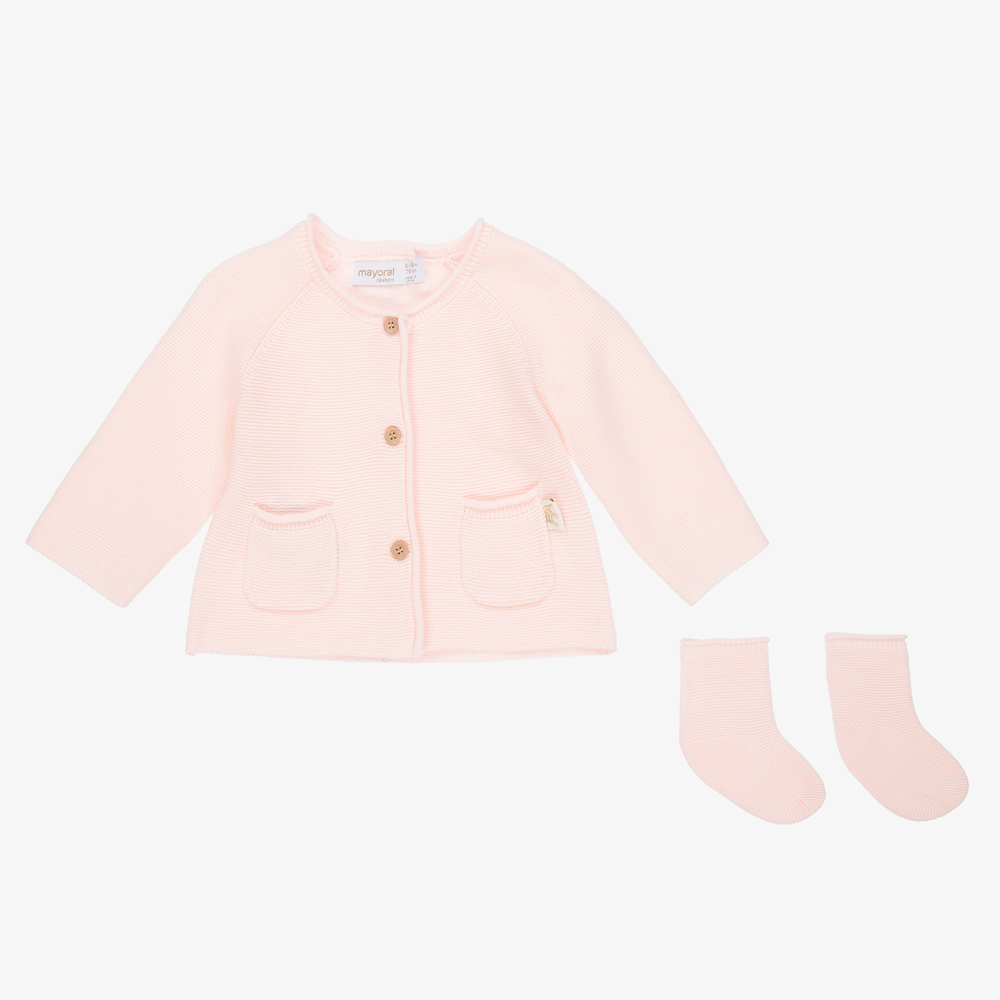 Mayoral Newborn - Pink Cardigan & Socks Set | Childrensalon