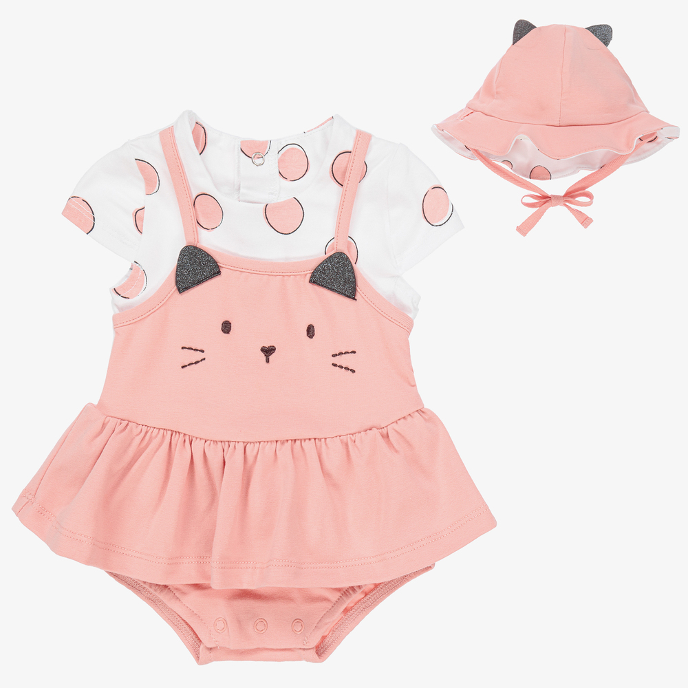 Mayoral Newborn - Pink Cat Baby Dress & Hat Set | Childrensalon
