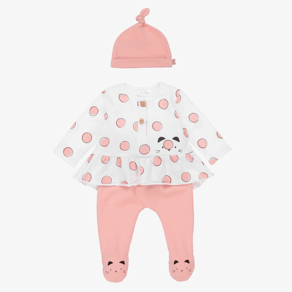 Mayoral Newborn - Pink Cat Babygrow & Hat Set | Childrensalon