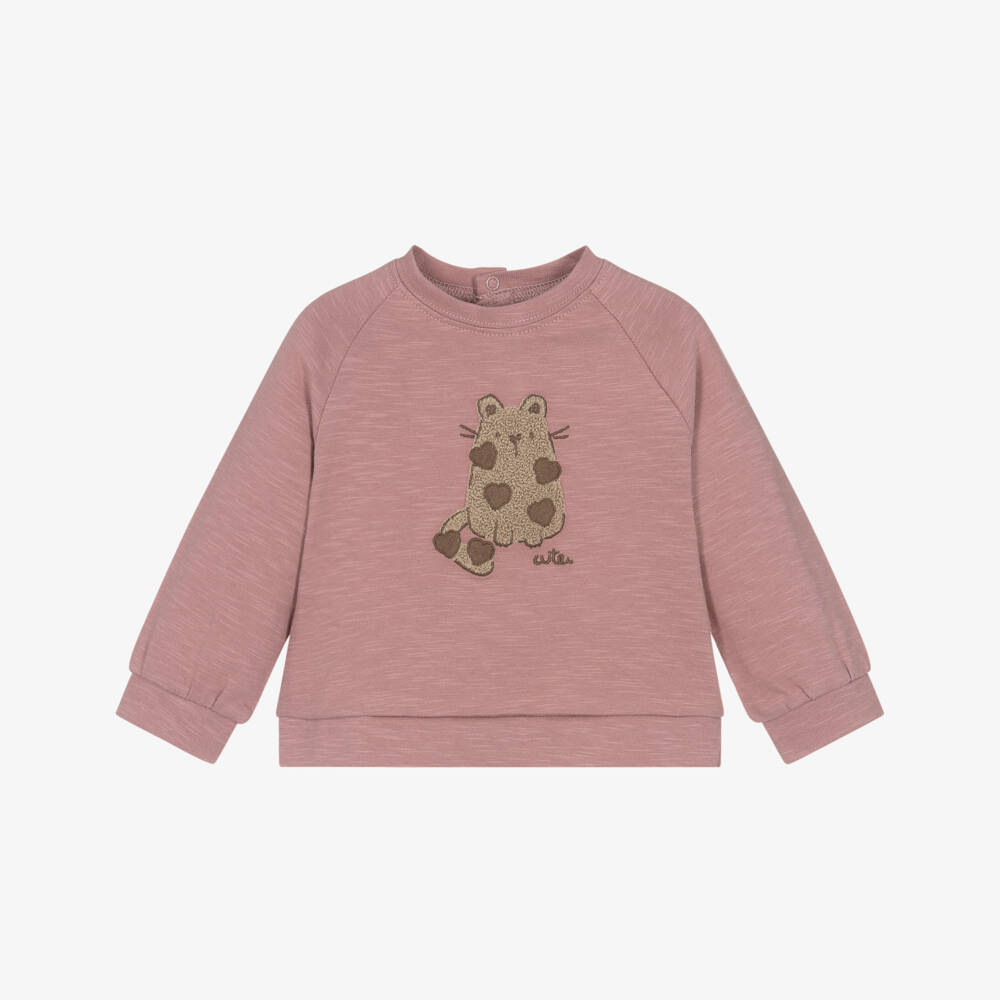 Mayoral-Pink Cat Print Ls T-shirt | Childrensalon Outlet