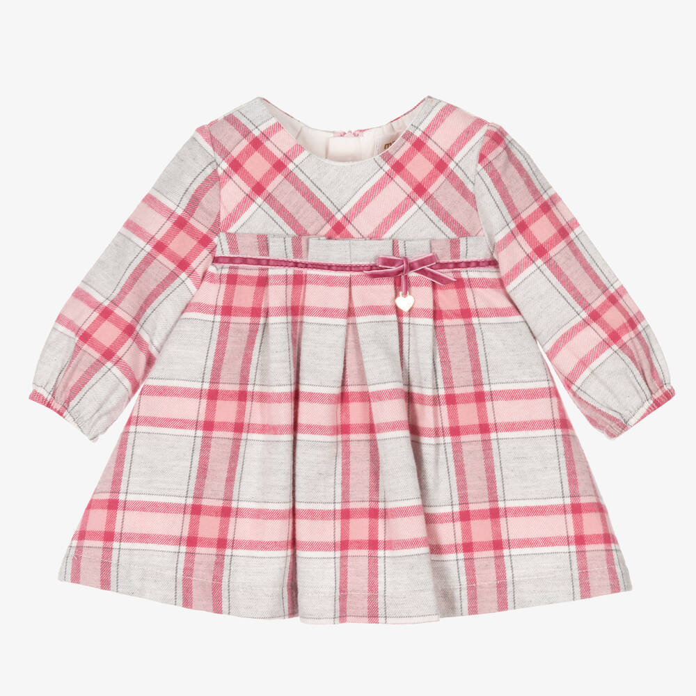 Mayoral Newborn - Розовое хлопковое платье в клетку для малышек | Childrensalon