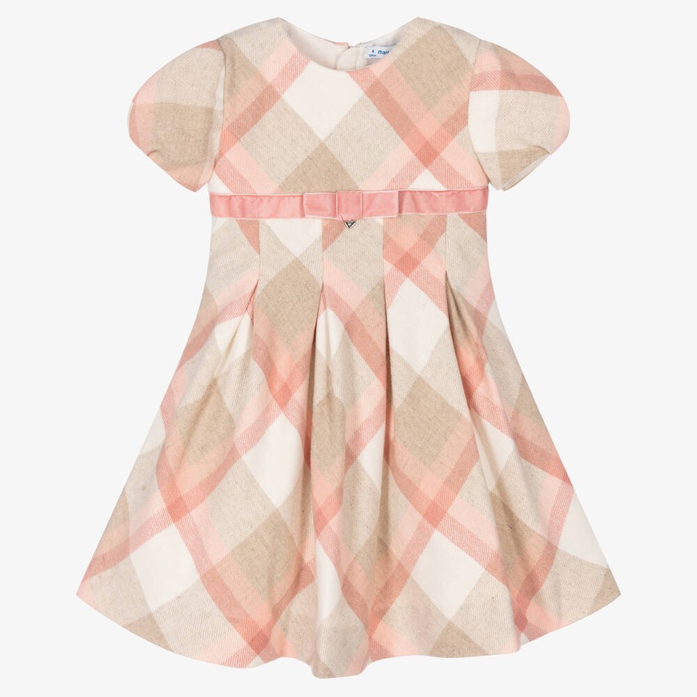 Mayoral - Robe rose à carreaux en laine | Childrensalon