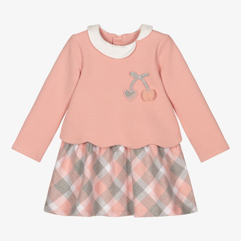Mayoral Newborn - Розовое хлопковое платье в клетку с вишенками | Childrensalon