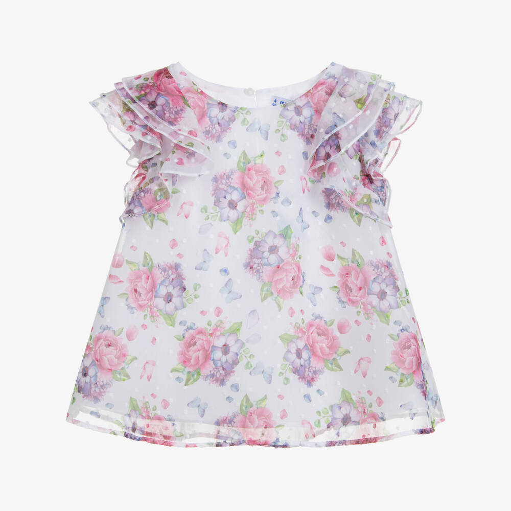Mayoral-توب شيفون لون أبيض وزهري للبنات | Childrensalon Outlet