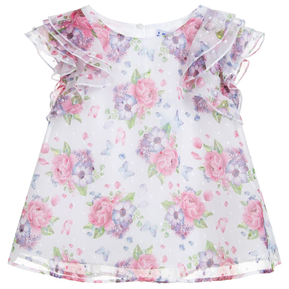 Mayoral-Pink Chiffon Floral Top | Childrensalon Outlet