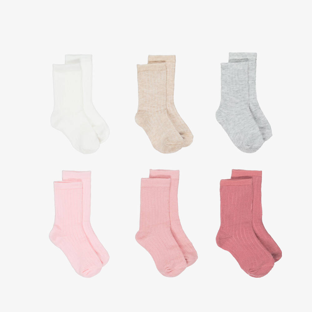 Mayoral Newborn-Pink Cotton Baby Socks (6 Pack) | Childrensalon Outlet