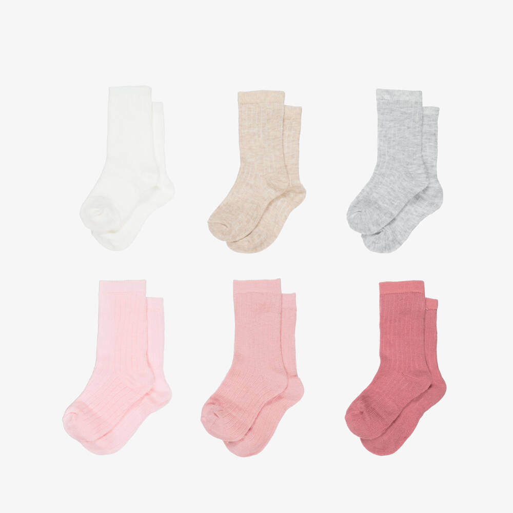 Mayoral Newborn-Pink Cotton Baby Socks (6 Pack) | Childrensalon Outlet