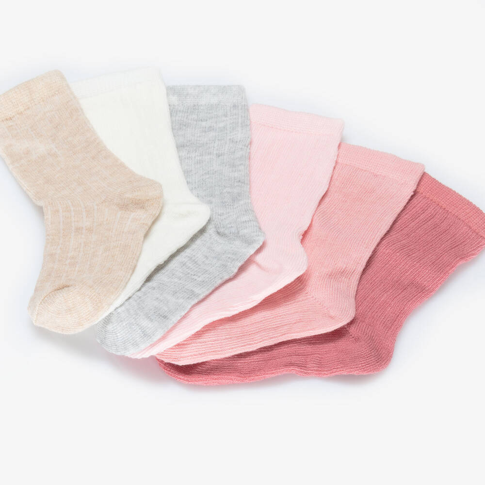 Mayoral Newborn-Pink Cotton Baby Socks (6 Pack) | Childrensalon Outlet