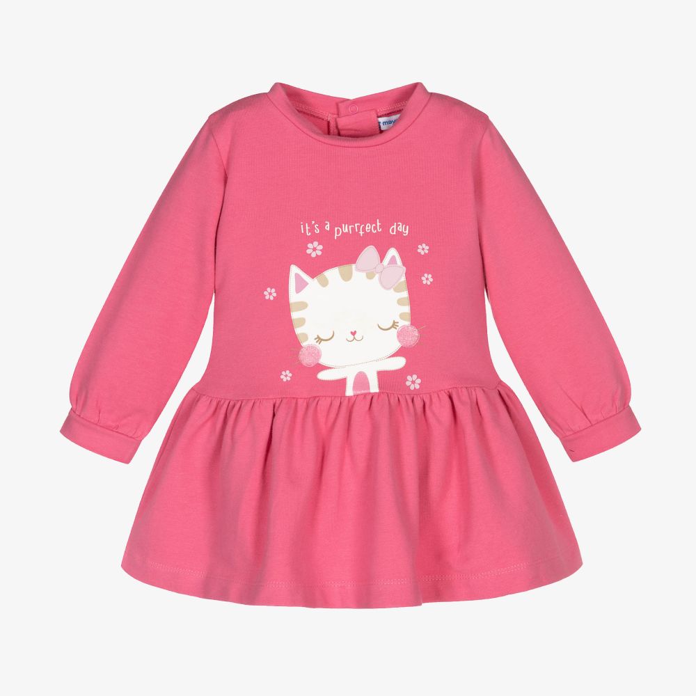 Mayoral - Розовое хлопковое платье с котом | Childrensalon