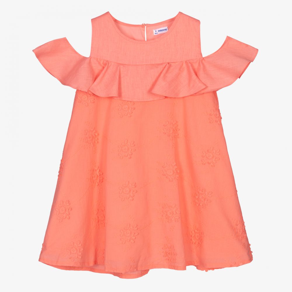 Mayoral - Robe rose brodée en coton | Childrensalon