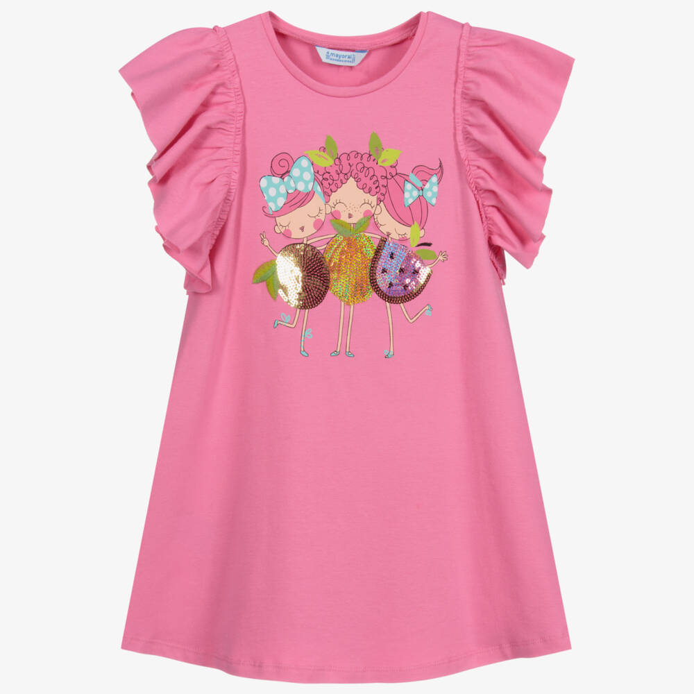 Mayoral-فستان قطن جرسي لون زهري | Childrensalon Outlet