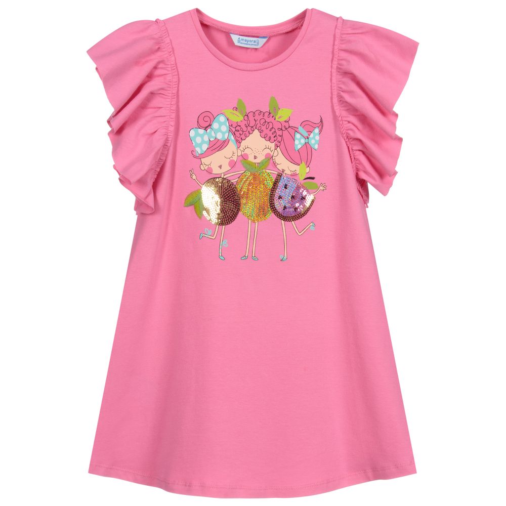 Mayoral-فستان قطن جرسي لون زهري | Childrensalon Outlet