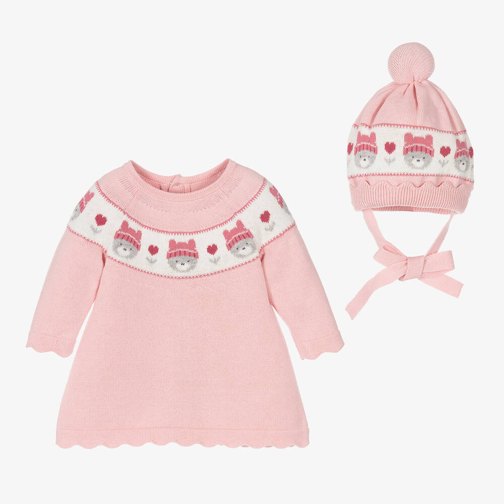 Mayoral Newborn - Розовое вязаное платье и шапочка из хлопка | Childrensalon