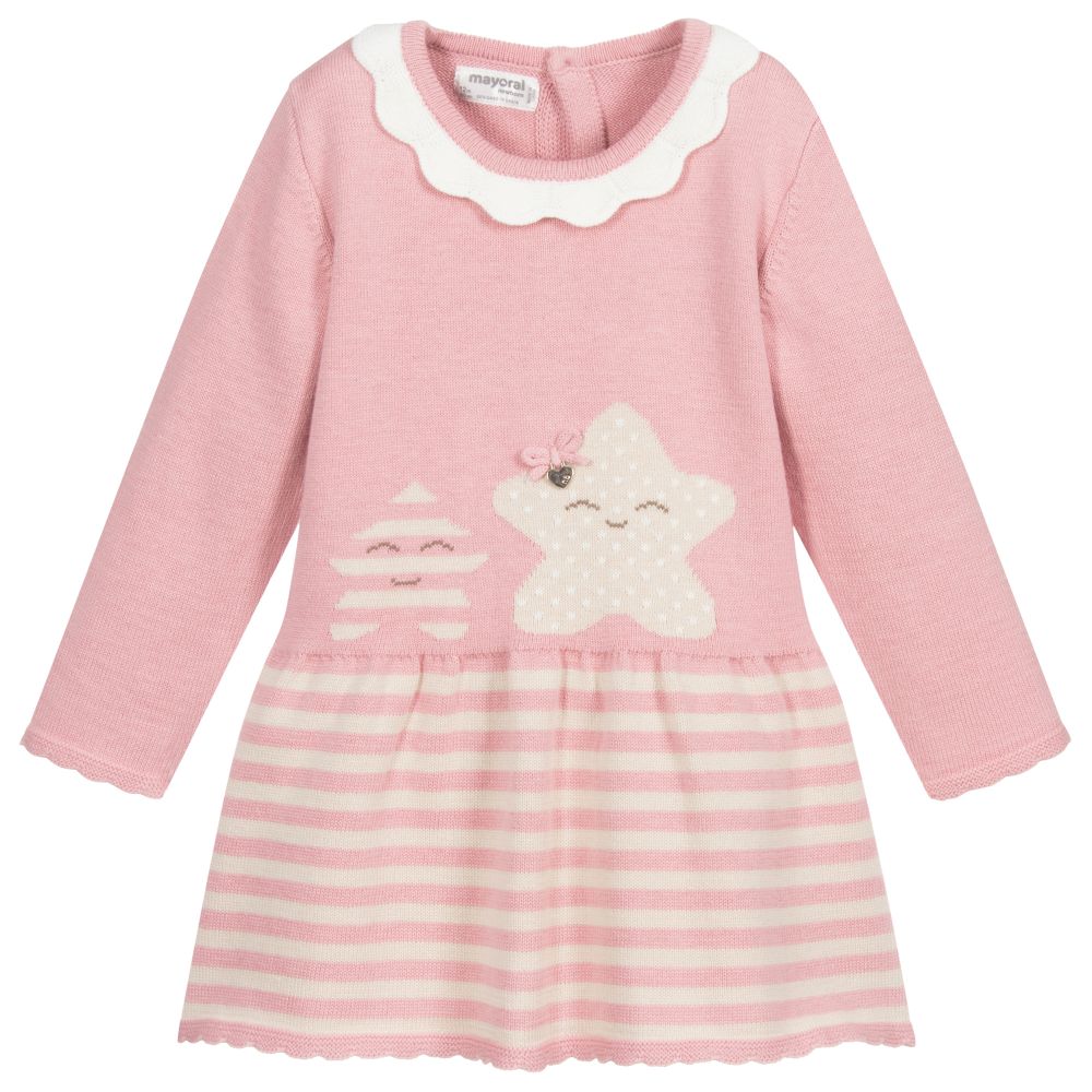 Mayoral Newborn - Pink Cotton Knitted Dress | Childrensalon