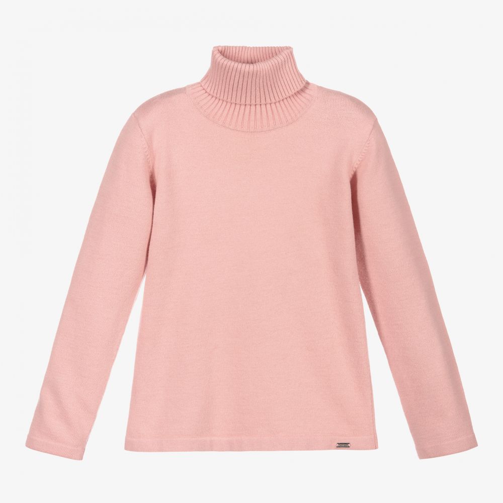 Mayoral Pink Cotton Roll Neck Sweater Childrensalon Outlet