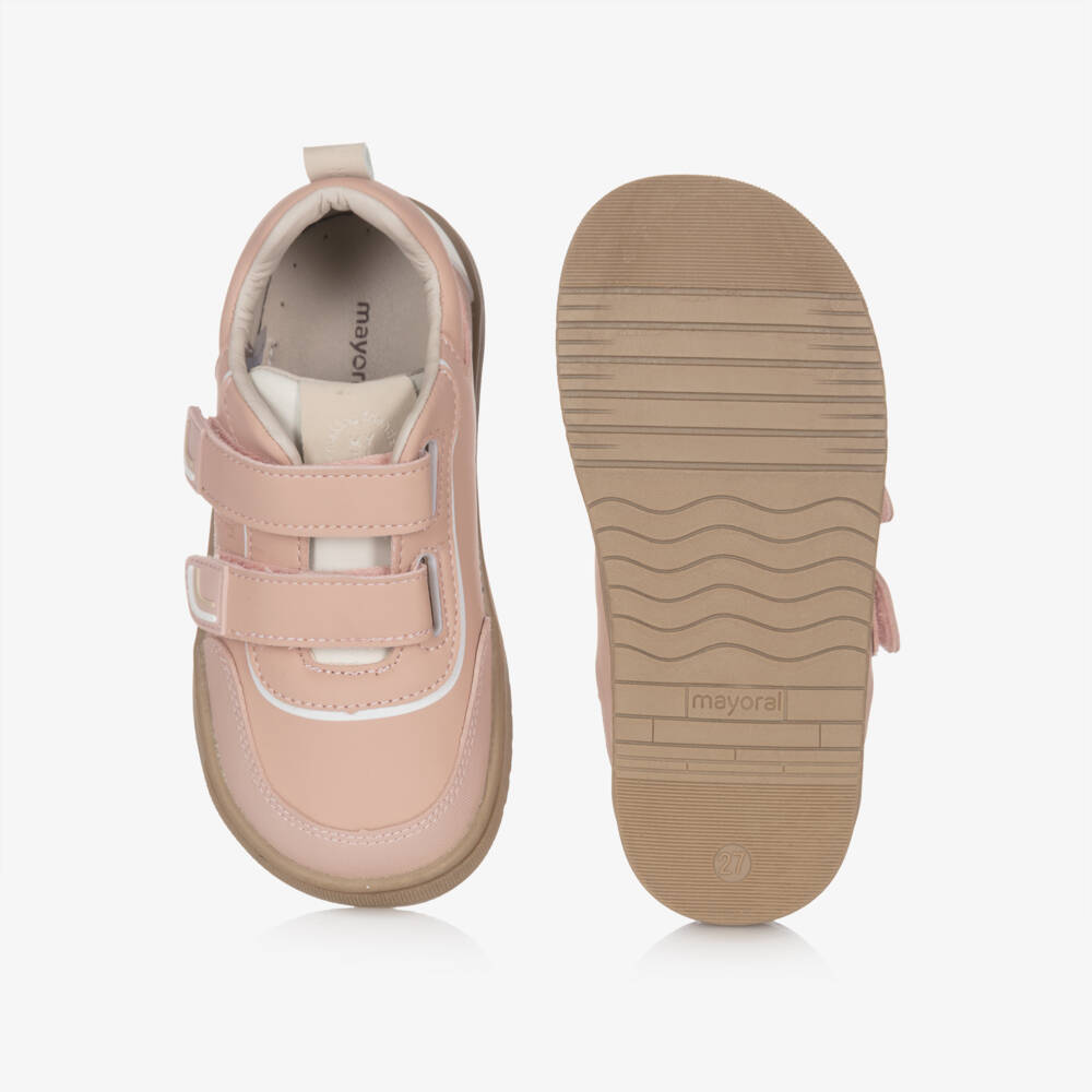 Mayoral-Pink Faux Leather Trainers with Double Velcro Straps | Childrensalon Outlet