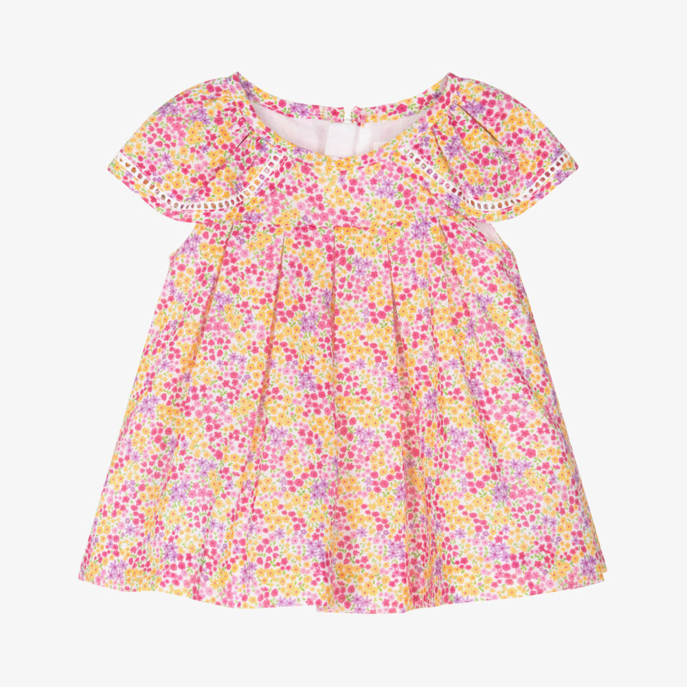 Mayoral Newborn-Pink Floral Cotton Dress | Childrensalon Outlet