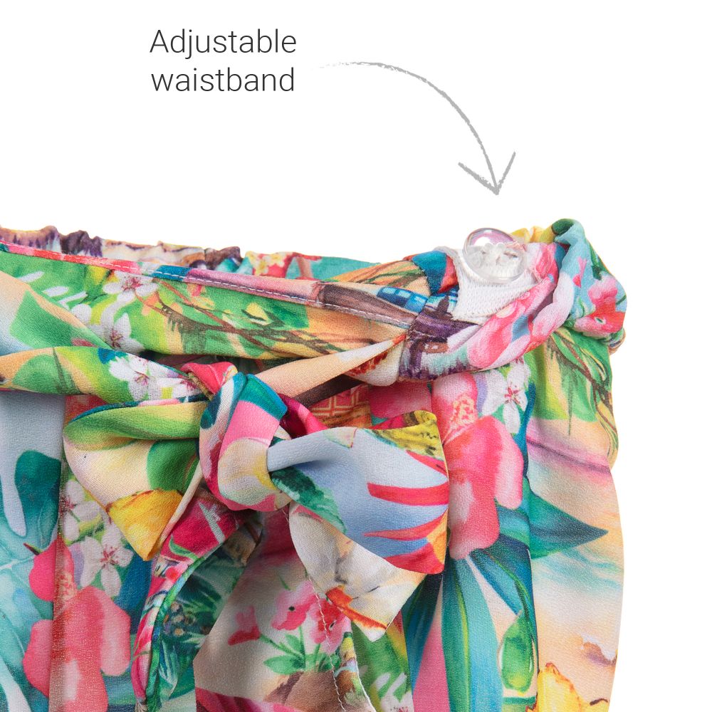 مايورال-بنطلون كريب لون زهري بطبعة ورود للبنات | Childrensalon Outlet