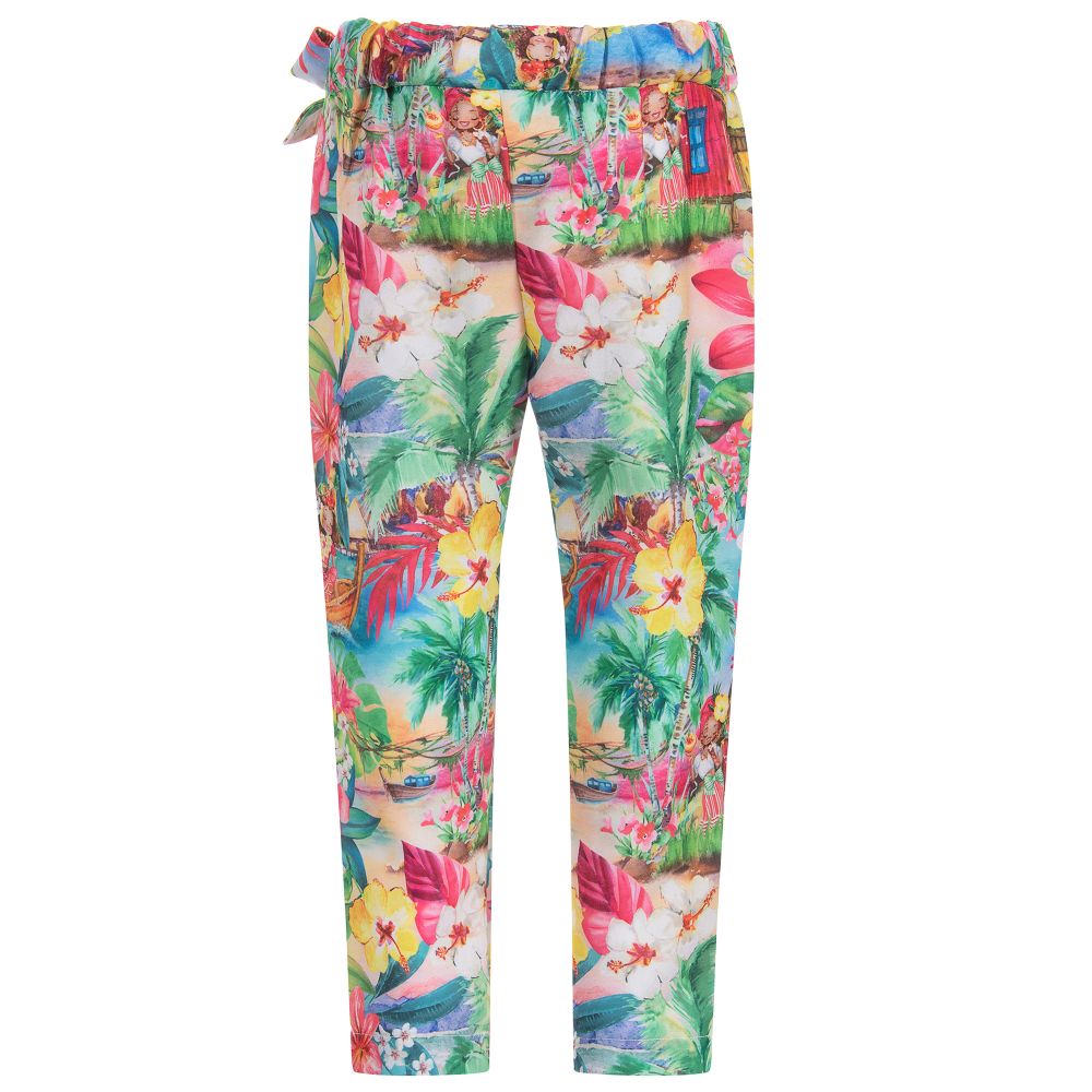 مايورال-بنطلون كريب لون زهري بطبعة ورود للبنات | Childrensalon Outlet