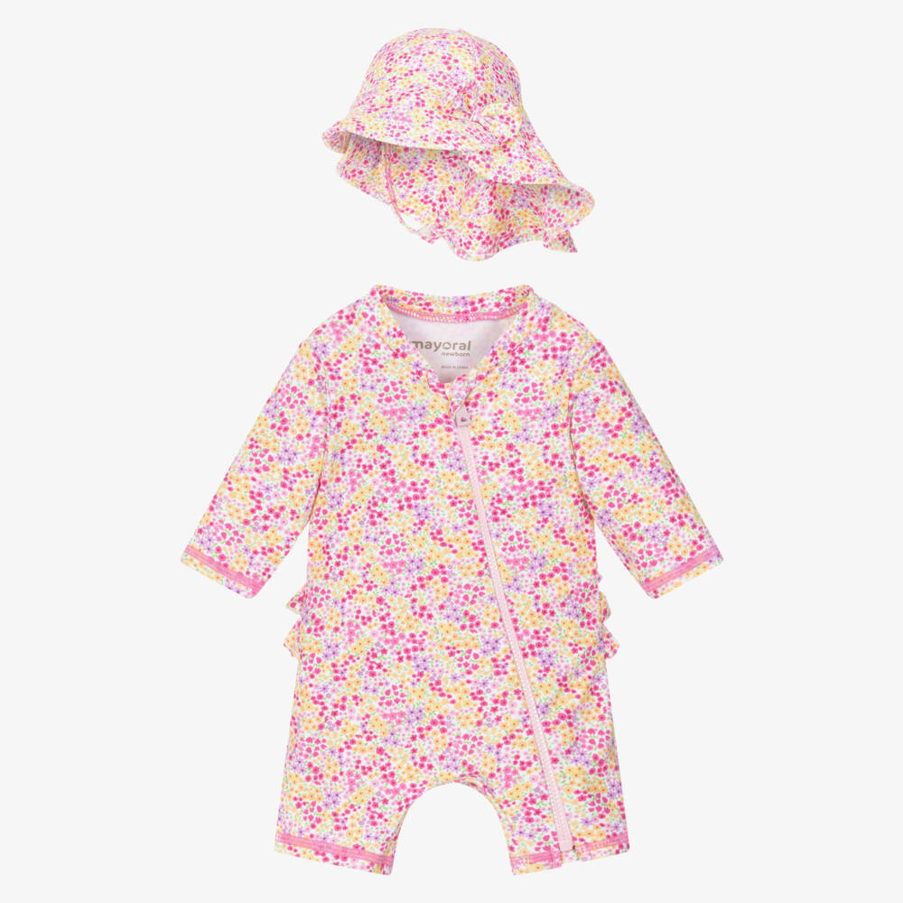 Mayoral Newborn-Pink Floral Sun Suit Set | Childrensalon Outlet