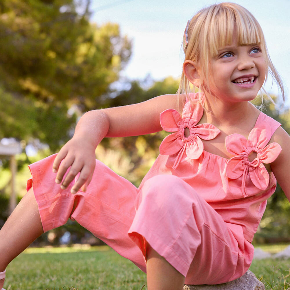 Mayoral-Pink Flower Trouser Set | Childrensalon Outlet