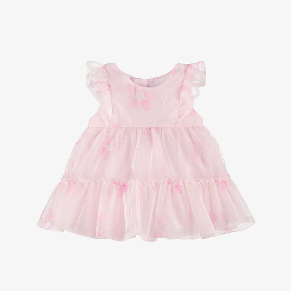 Mayoral Newborn-Pink Flowers Tulle Dress | Childrensalon Outlet