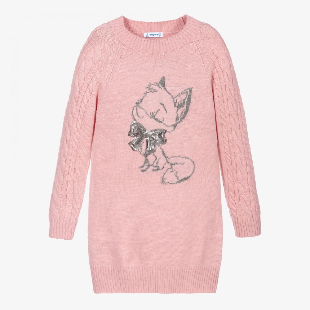 Mayoral - Pink Fox Knitted Dress | Childrensalon