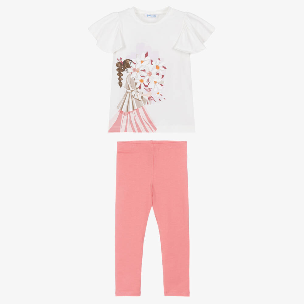 Mayoral-Pink Girl Printed Leggings Set | Childrensalon Outlet
