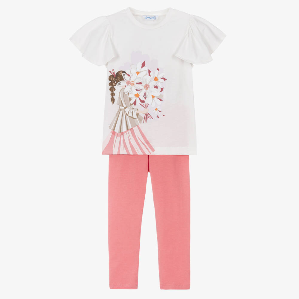 Mayoral-Pink Girl Printed Leggings Set | Childrensalon Outlet