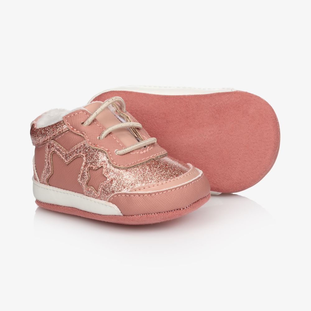 Mayoral Newborn - حذاء جلد صناعي غليتر لون زهري لمرحلة قبل المشي للمولودات | Childrensalon