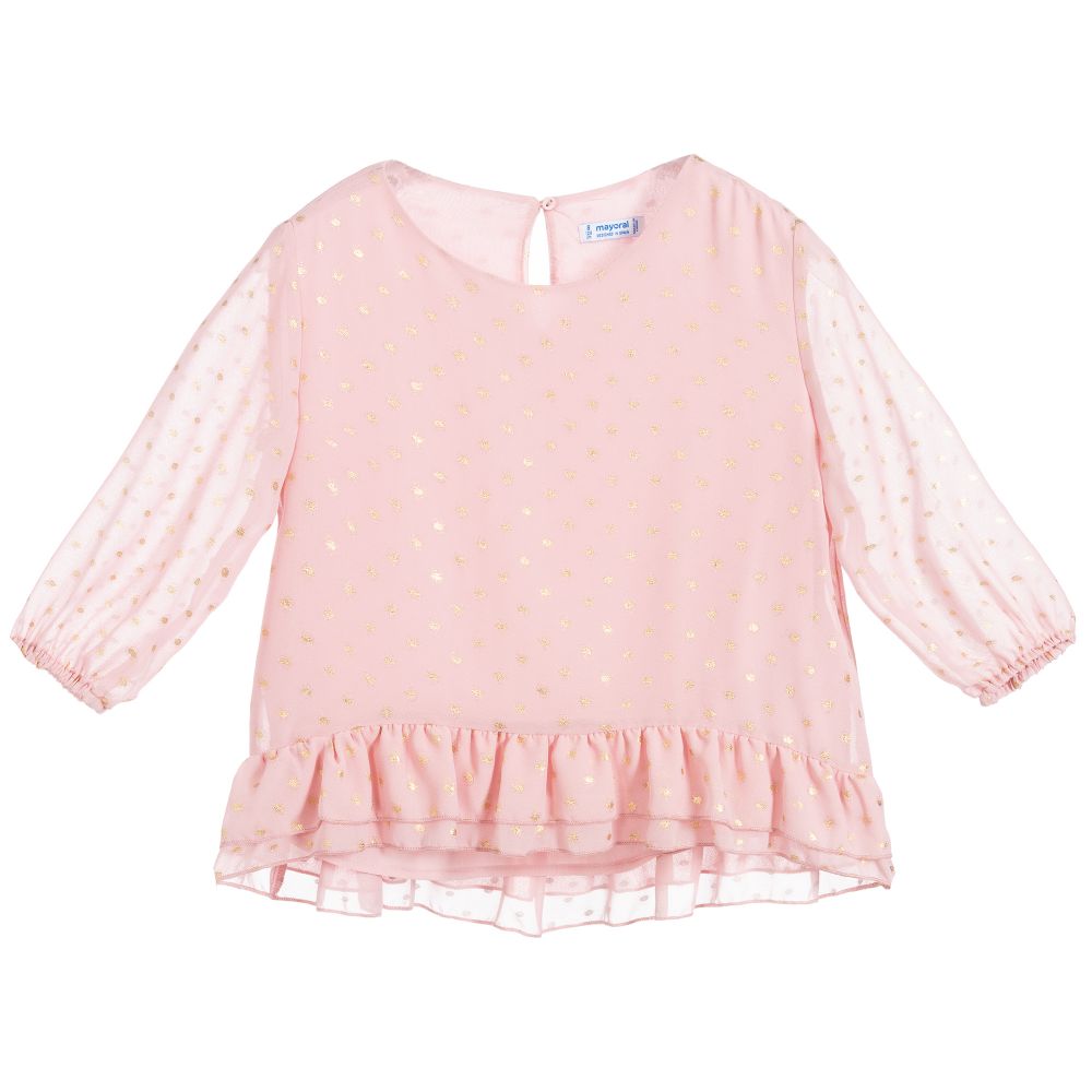 Mayoral - Pink & Gold Chiffon Blouse | Childrensalon