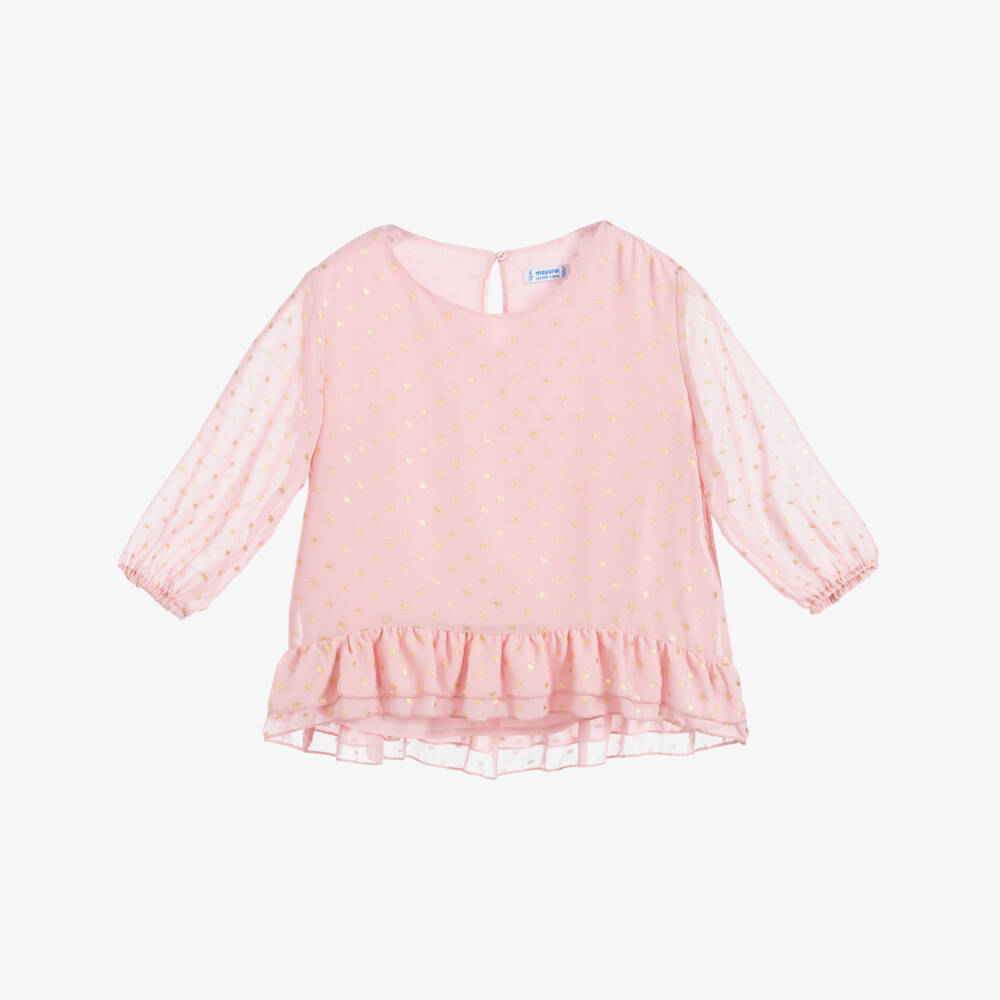 Mayoral-بلوز شيفون وفوال لون زهري وذهبي | Childrensalon Outlet