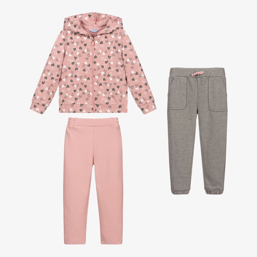 Mayoral-Серо-розовый спортивный костюм (3предмета) | Childrensalon Outlet