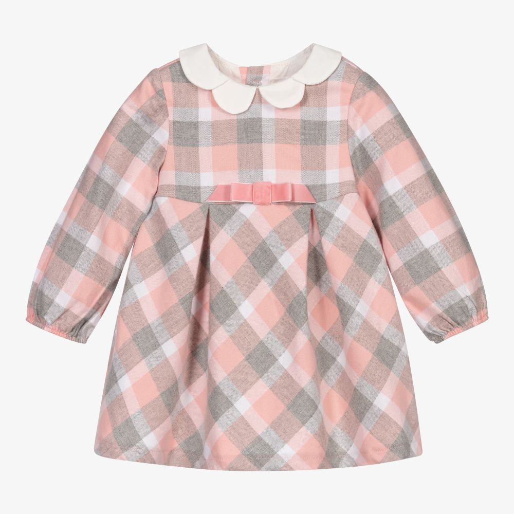 Mayoral Newborn - Розово-серое хлопковое платье в клетку | Childrensalon