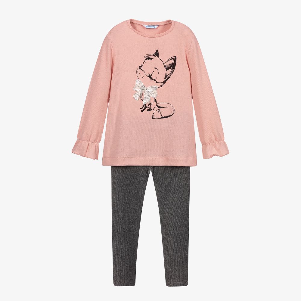 Mayoral - Leggings-Set mit Fuchs in Rosa und Grau | Childrensalon